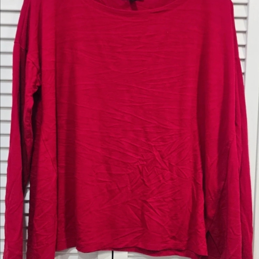 Eileen Fisher Red Long Sleeve Crewneck Top